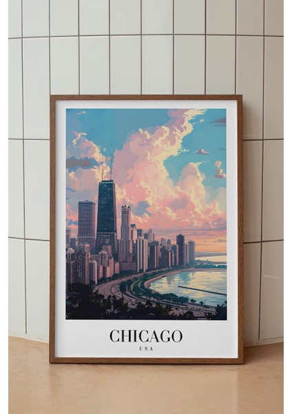 Chicago Gökdelenler Poster - Modern Minimalist Amerika Şehir Manzarası - Çerçevesiz Sanat Baskı