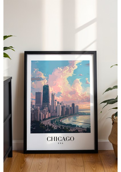 Chicago Gökdelenler Poster - Modern Minimalist Amerika Şehir Manzarası - Çerçevesiz Sanat Baskı modelleri