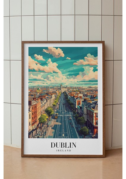 Dublin Şehir Manzarası Poster - Irlanda Pastel Renk Seyahat Temalı Duvar Dekoru - Çerçevesiz Baskı