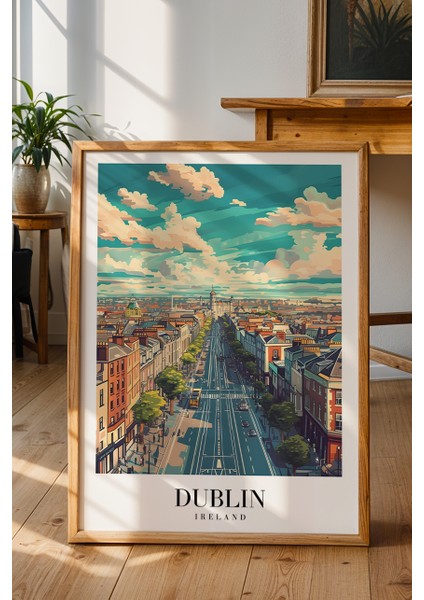 Dublin Şehir Manzarası Poster - Irlanda Pastel Renk Seyahat Temalı Duvar Dekoru - Çerçevesiz Baskı fiyatları