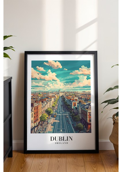 Dublin Şehir Manzarası Poster - Irlanda Pastel Renk Seyahat Temalı Duvar Dekoru - Çerçevesiz Baskı modelleri