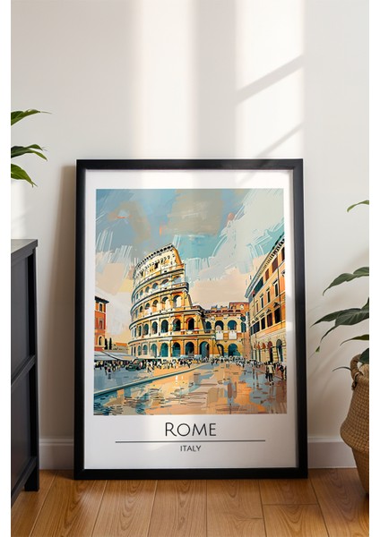 Roma Kolezyum Poster - Sulu Boya Seyahat Temalı Tarihi Manzara Duvar Dekoru - Çerçevesiz Baskı modelleri