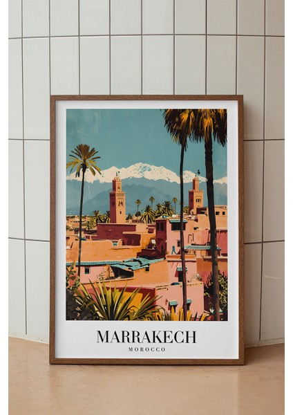 Marrakech Fas Şehri Poster - Modern Kuzey Afrika Temalı Tarihi Duvar Dekoru - Çerçevesiz Baskı