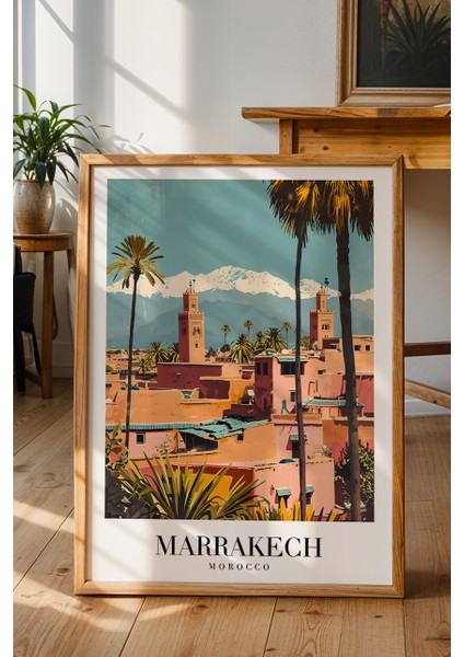 Marrakech Fas Şehri Poster - Modern Kuzey Afrika Temalı Tarihi Duvar Dekoru - Çerçevesiz Baskı fiyatları