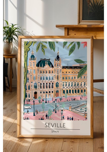 Seville Ispanya Şehri Poster - Endülüs Temalı Manzara Retro Tarihi Duvar Dekoru - Çerçevesiz Baskı