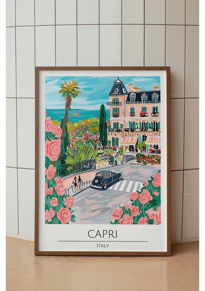Capri Ada Manzarası Poster - Italya Seyahat Temalı Doğa ve Deniz Dekoru - Çerçevesiz Sanat Baskı