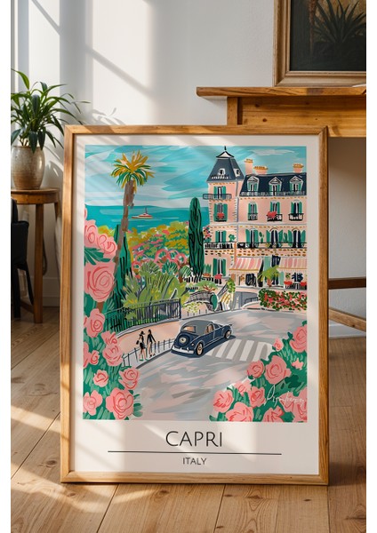 Capri Ada Manzarası Poster - Italya Seyahat Temalı Doğa ve Deniz Dekoru - Çerçevesiz Sanat Baskı fiyatları