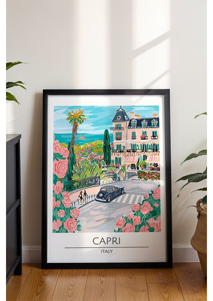 Capri Ada Manzarası Poster - Italya Seyahat Temalı Doğa ve Deniz Dekoru - Çerçevesiz Sanat Baskı modelleri