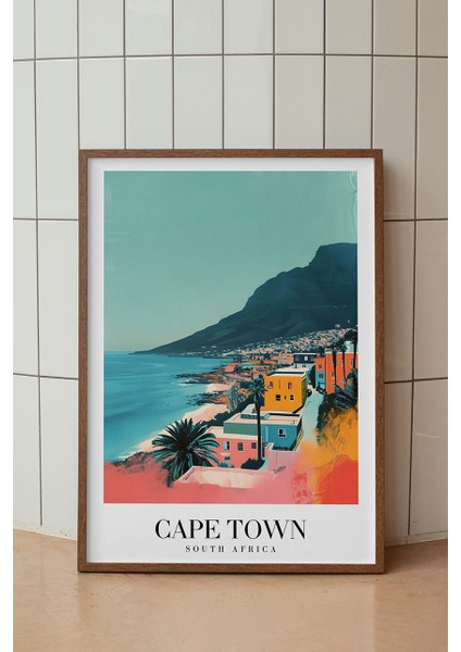 Capetown Dağ Manzarası Poster - Retro Güney Afrika Temalı Doğa Dekoru - Çerçevesiz Sanat Baskı