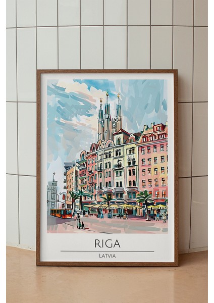 Riga Letonya Şehri Poster - Avrupa Temalı Modern Duvar Dekoru - Çerçevesiz Sanat Baskı