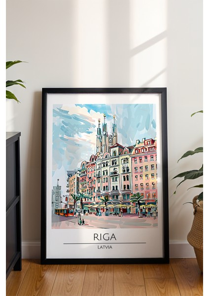 Riga Letonya Şehri Poster - Avrupa Temalı Modern Duvar Dekoru - Çerçevesiz Sanat Baskı modelleri