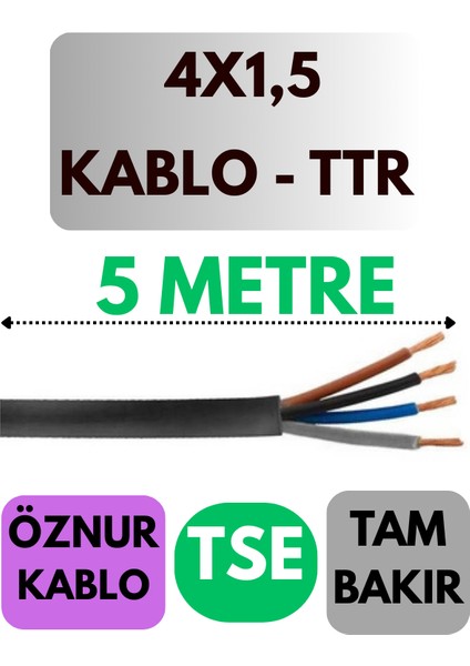 Öznur 4x1,5 Ttr Kablo Metre Seçenekli (Siyah)