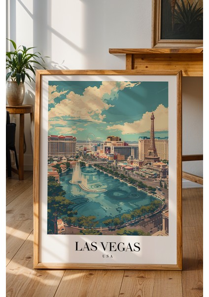 Las Vegas Şehir Manzarası Poster - Amerika Seyahat Temalı Duvar Dekoru - Çerçevesiz Sanat Baskı fiyatları