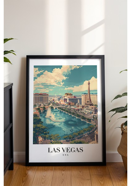 Las Vegas Şehir Manzarası Poster - Amerika Seyahat Temalı Duvar Dekoru - Çerçevesiz Sanat Baskı modelleri