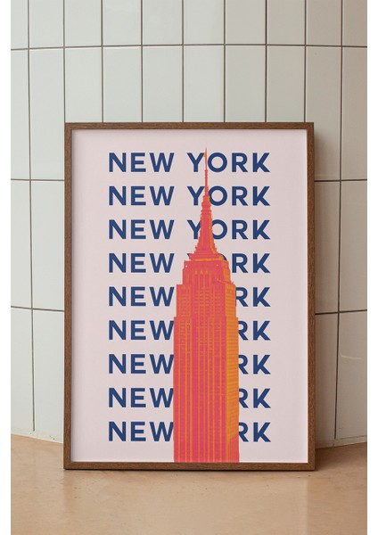 New York Pembe Minimalist Poster - Şehir Manzara Temalı Duvar Dekoru - Çerçevesiz Baskı