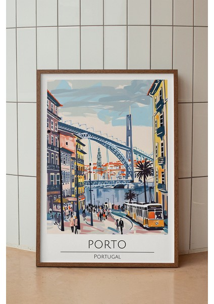 Porto Şehir Manzarası Posteri - Avrupa Seyahat Sulu Boya Temalı Duvar Dekoru - Çerçevesiz Baskı