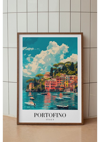 Portofino Italya Limanı Poster - Akdeniz Temalı Doğa Manzara Duvar Dekoru - Çerçevesiz Sanat Baskı