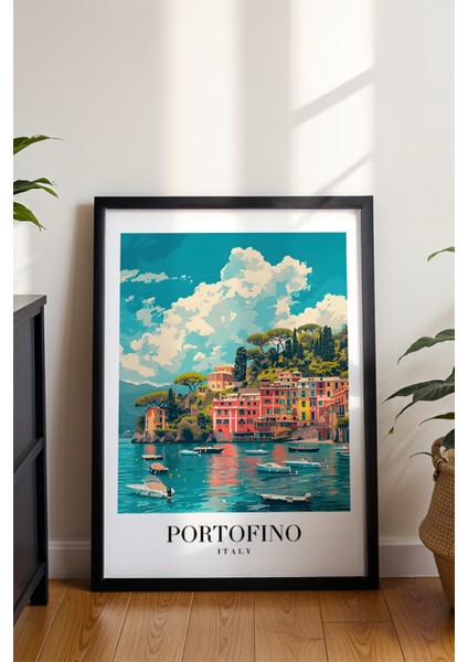 Portofino Italya Limanı Poster - Akdeniz Temalı Doğa Manzara Duvar Dekoru - Çerçevesiz Sanat Baskı