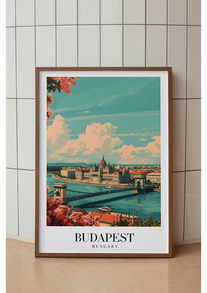Budapest Tuna Nehri Poster - Pastel Renkli Seyahat Temalı Şehir Manzarası - Çerçevesiz Sanat Baskı