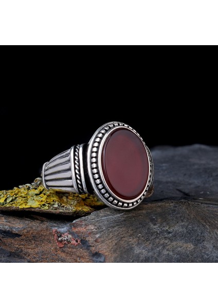 925 Ayar Gümüş Akik Taşlı Model Erkek Yüzük