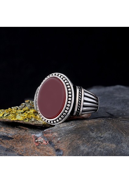 925 Ayar Gümüş Akik Taşlı Model Erkek Yüzük fiyatları