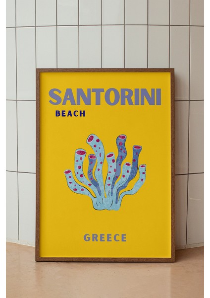Santorini Deniz Yosunu Illüstrasyonu Poster - Minimalist Seyahat Duvar Dekoru - Çerçevesiz Baskı
