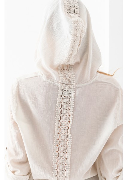 100% Organik Pamuk Kadın Taş Kapşonlu Arkası Dantel Şeritli Gömlek fırsatları