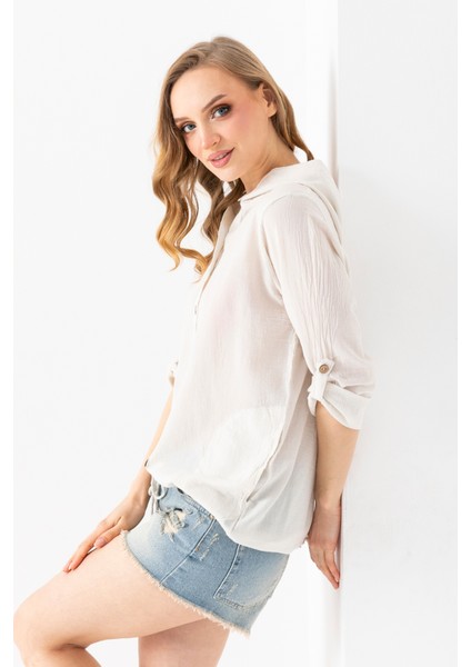 100% Organik Pamuk Kadın Taş Kapşonlu Arkası Dantel Şeritli Gömlek indirimleri