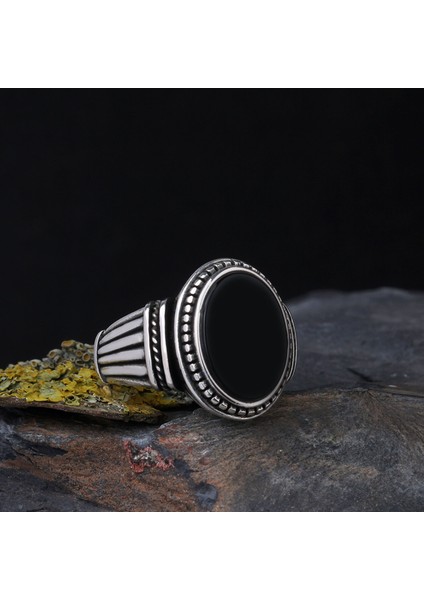 925 Ayar Gümüş Onix Taşlı Model Erkek Yüzük