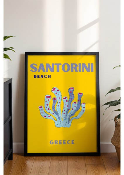 Santorini Deniz Yosunu Illüstrasyonu Poster - Minimalist Seyahat Duvar Dekoru - Çerçevesiz Baskı