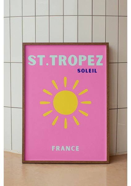 St. Tropez Güneş Illüstrasyon Poster - Seyahat Temalı Minimalist Duvar Dekoru - Çerçevesiz Baskı