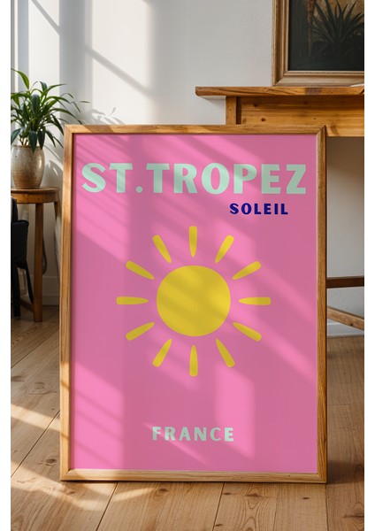 St. Tropez Güneş Illüstrasyon Poster - Seyahat Temalı Minimalist Duvar Dekoru - Çerçevesiz Baskı