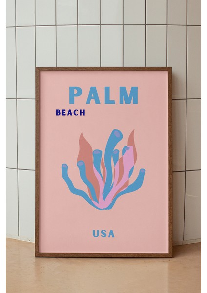 Palm Beach Deniz Yosunu Illüstrasyonu Poster - Minimalist Seyahat Duvar Dekoru - Çerçevesiz Baskı