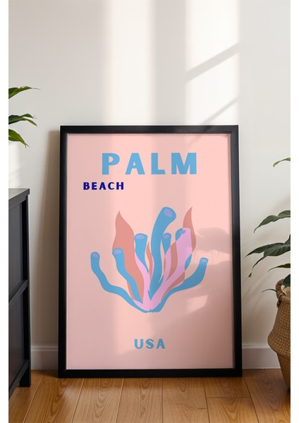 Palm Beach Deniz Yosunu Illüstrasyonu Poster - Minimalist Seyahat Duvar Dekoru - Çerçevesiz Baskı
