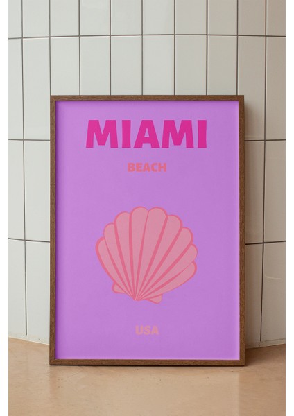 Miami Istiridye Illüstrasyonu Poster - Seyahat Temalı Minimalist Duvar Dekoru - Çerçevesiz Baskı