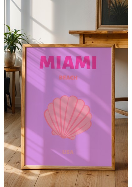 Miami Istiridye Illüstrasyonu Poster - Seyahat Temalı Minimalist Duvar Dekoru - Çerçevesiz Baskı fiyatları