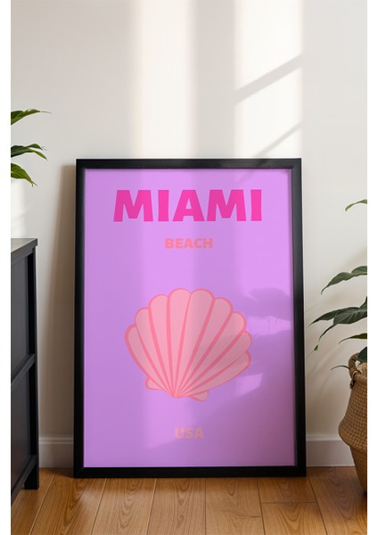 Miami Istiridye Illüstrasyonu Poster - Seyahat Temalı Minimalist Duvar Dekoru - Çerçevesiz Baskı modelleri
