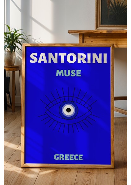 Santotini Nazar Boncuğu Illüstrasyonu Poster - Minimalist Seyahat Duvar Dekoru - Çerçevesiz Baskı fiyatları