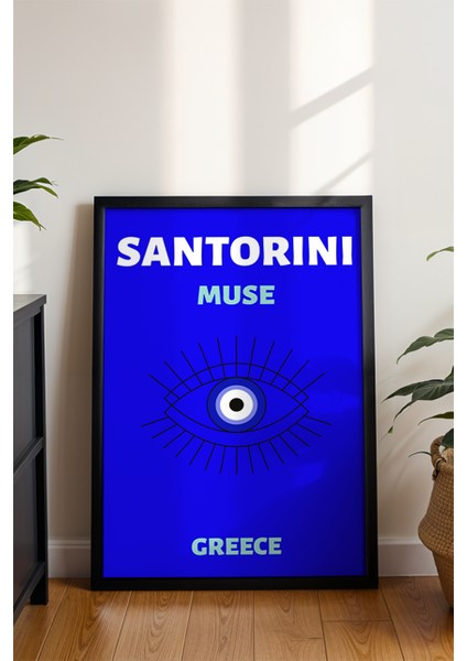 Santotini Nazar Boncuğu Illüstrasyonu Poster - Minimalist Seyahat Duvar Dekoru - Çerçevesiz Baskı modelleri