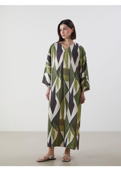 Lcw Modest V Yaka Desenli Oversize Elbise (S5)