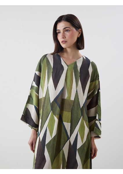 Lcw Modest V Yaka Desenli Oversize Elbise (S5)