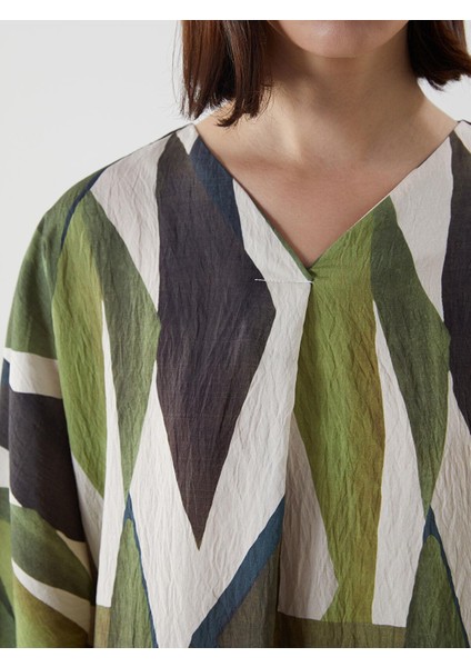 Lcw Modest V Yaka Desenli Oversize Elbise (S5)