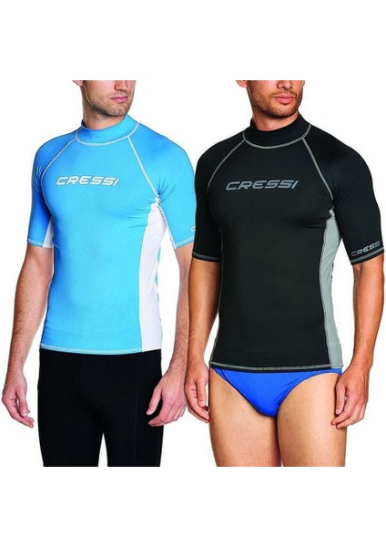 Man Kısa Kollu Mavi-Beyaz Rash Guard Large
