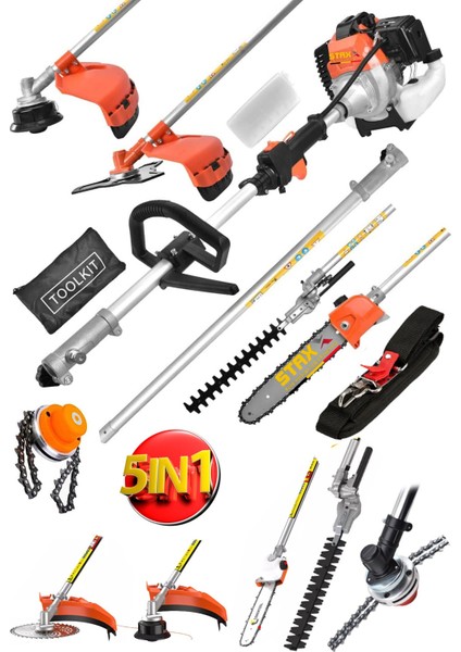 20HPX Superturbo Benzinli Çok Fonskiyonlu 5li Süper Tırpan Bahçe Çim Ot Biçme Çit Budama Seti