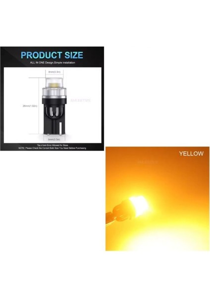 1 Takım Bottomless Bulb 12V Specıal Serıes T10 Amber (Özel Seri Dipsiz Ampul Amber)