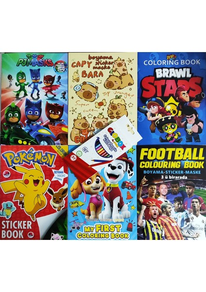6 Adet Stickerli Boyama Kitabı 12 Li Kuru Boya Kalemi AD5005