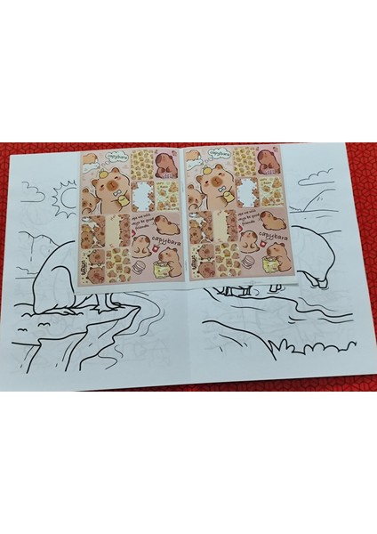 6 Adet Stickerli Boyama Kitabı 12 Li Kuru Boya Kalemi AD5005