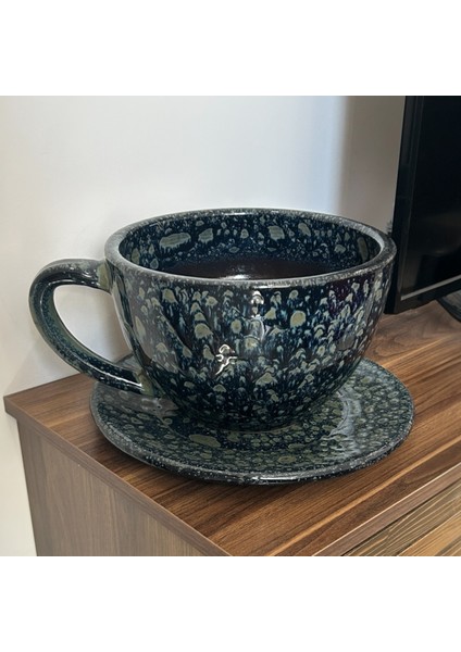 Dev Dekoratif Kahve Fincanı - Tabaklı Toprak Saksı 15*24 cm
