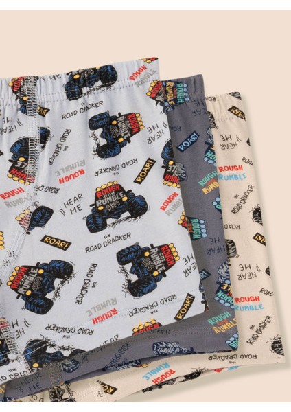 Erkek Çocuk Organik Pamuklu Likralı Boxer Araba Empirme 3'lü Paket