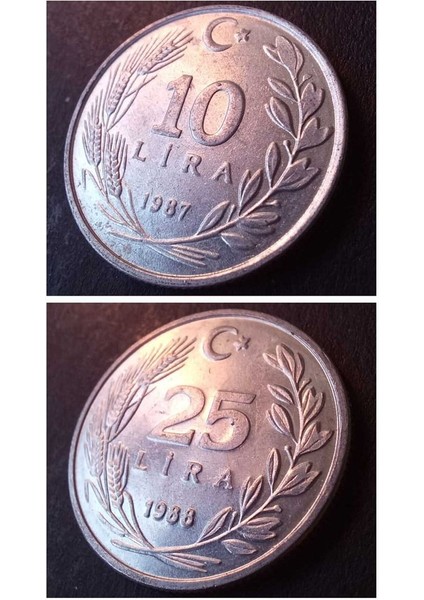 399636817B8F1AEE2C 1987/1988 10-25LIRA Ççt+ Eski Madeni Para